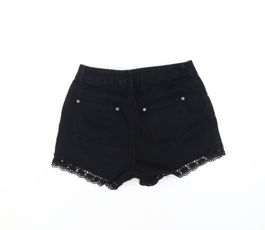 Miss Selfridge Black Crochet Denim Shorts - Women Size 8