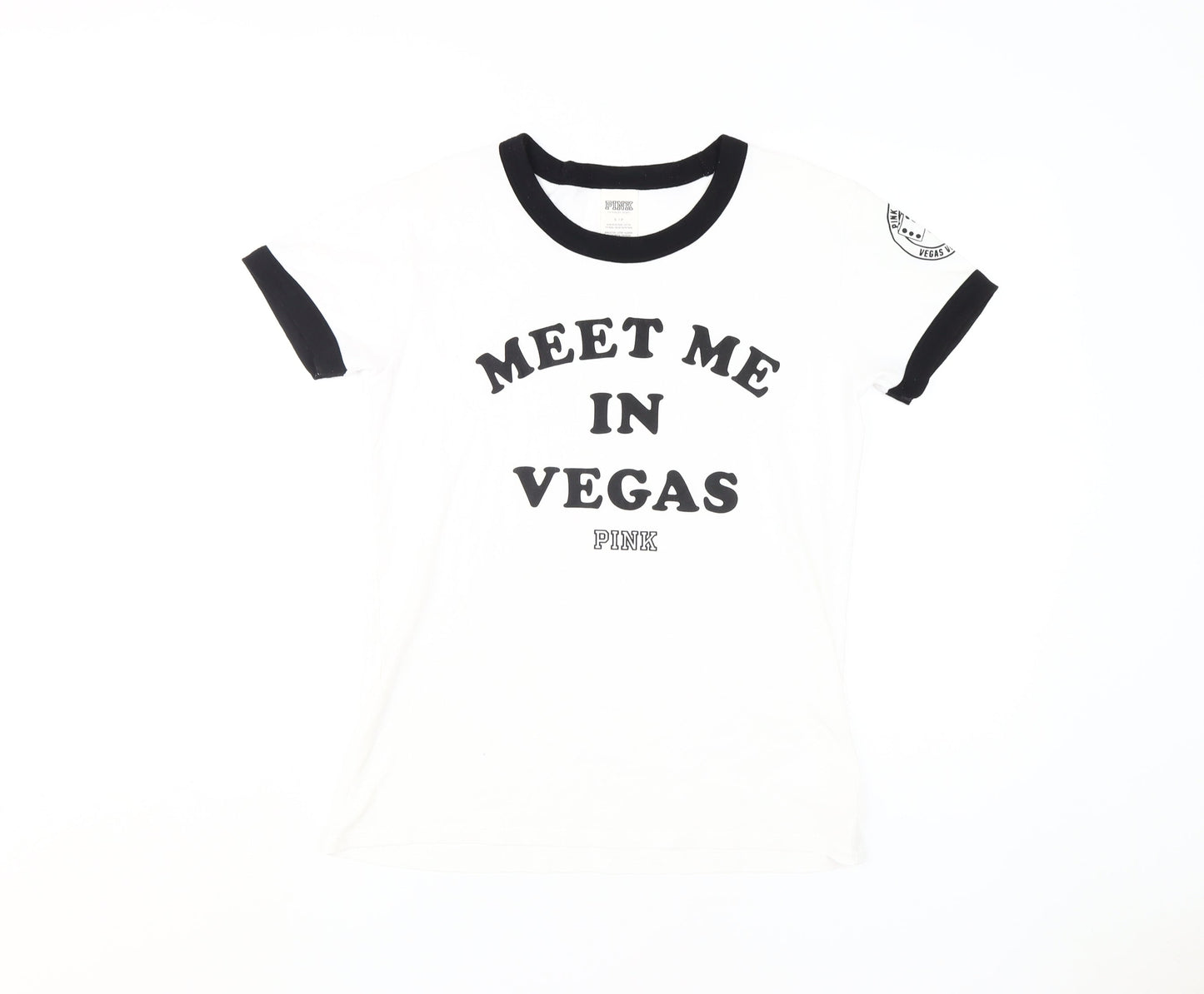 Womens UK Size S PINK White Ringer T-Shirt