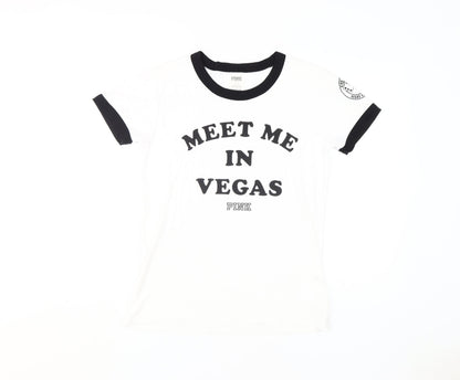 Womens UK Size S PINK White Ringer T-Shirt