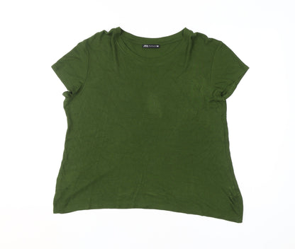 Zara Women's Green Basic T-Shirt L Viscose Casual