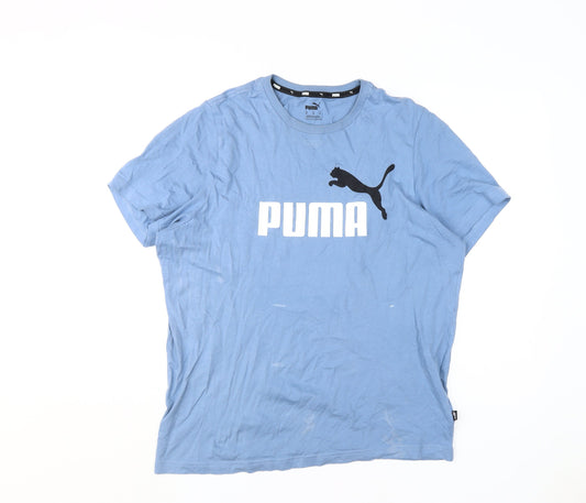 Puma Men's Blue Crew Neck Logo T-Shirt Medium