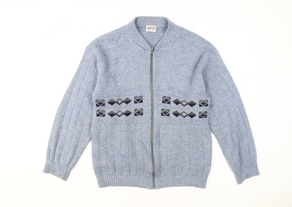Menswear Men's Blue Medium Full Zip Cardigan