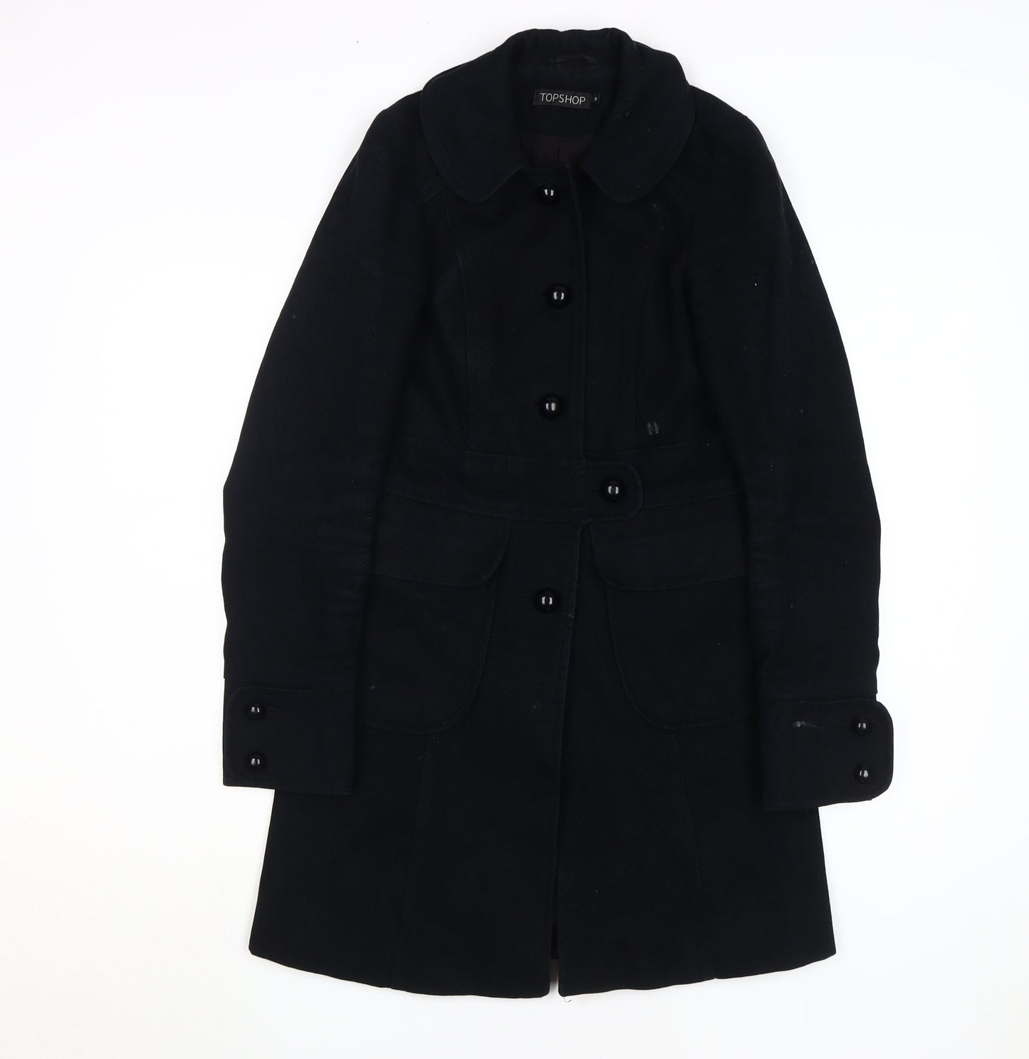 Womens UK Size 8 Topshop Black Overcoat