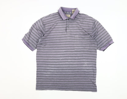 St John's Bay Men's Purple Striped Polo Shirt, Size M