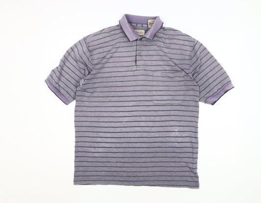 St John's Bay Men's Purple Striped Polo Shirt, Size M