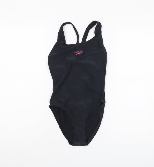 Additional front view of Speedo girls’ black one piece swimsuit, size 14, years, lightweight