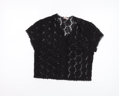 Janet Cotton Women's Black Crochet Cropped Blouse, Size 8