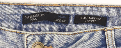 Mens UK Size 52 Piazza Italia Slim Fit Cropped Blue Jeans
