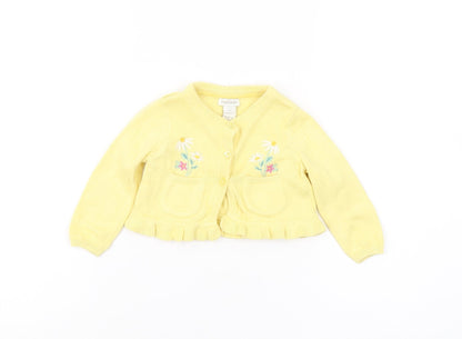 Monsoon Baby Yellow Cardigan, Floral, 6-9 Months, Cotton Knit