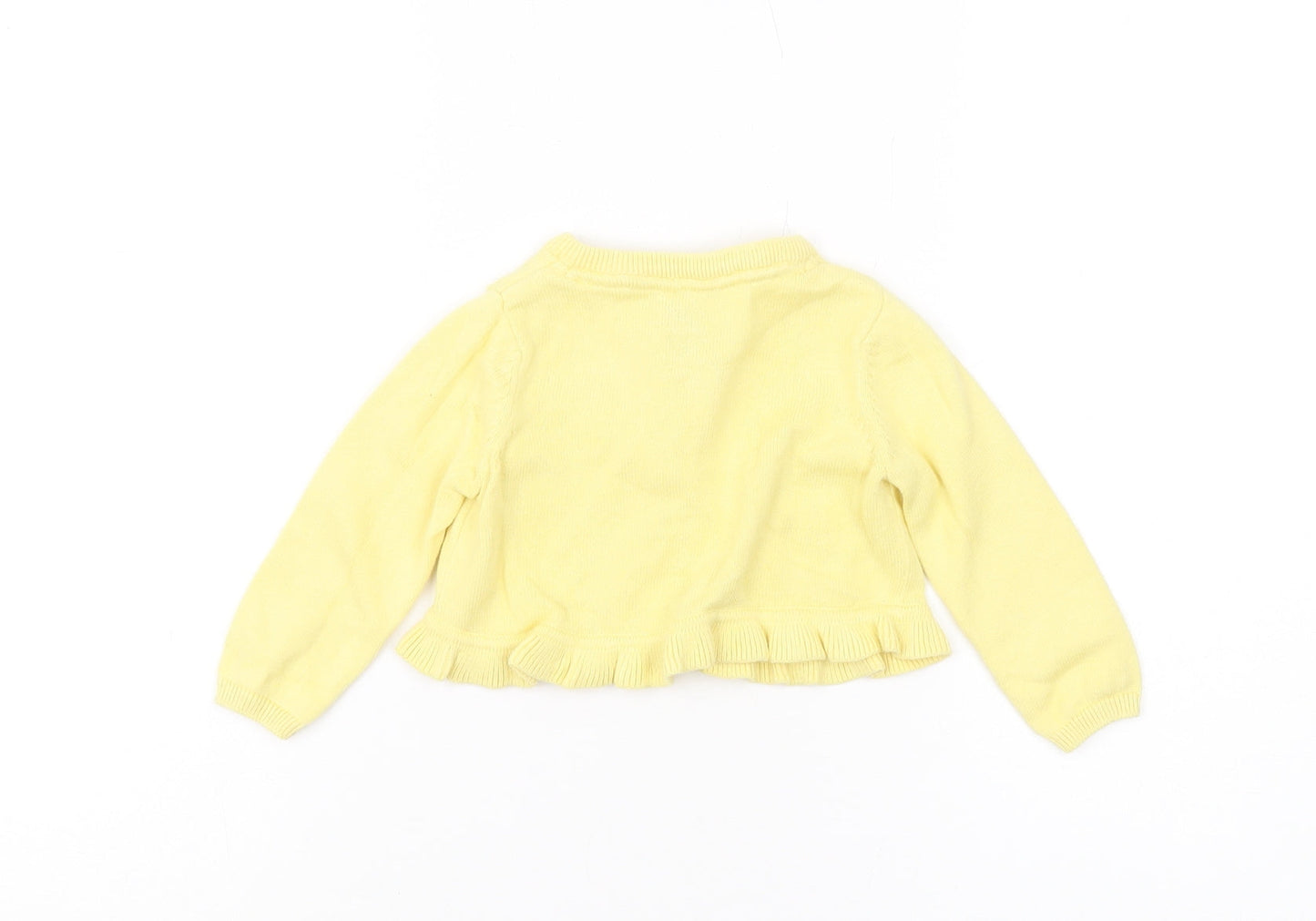 Monsoon Baby Yellow Cardigan, Floral, 6-9 Months, Cotton Knit