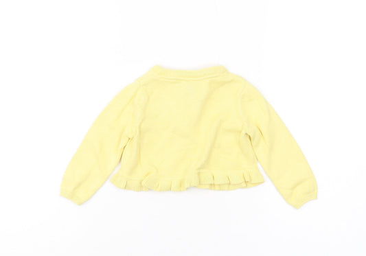 Monsoon Baby Yellow Cardigan, Floral, 6-9 Months, Cotton Knit