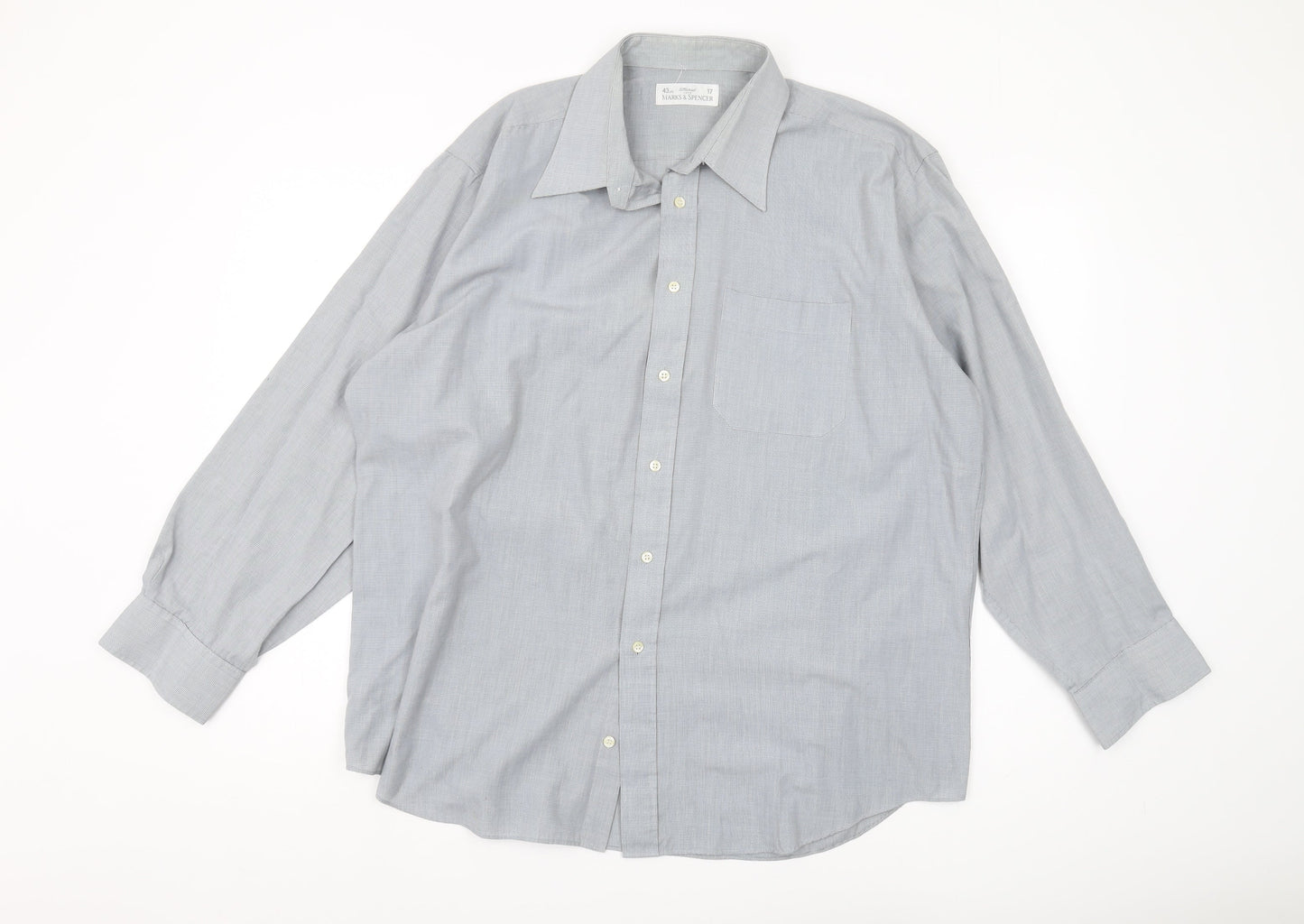Marks and Spencer Men's Grey Check Shirt 17.5 Regular