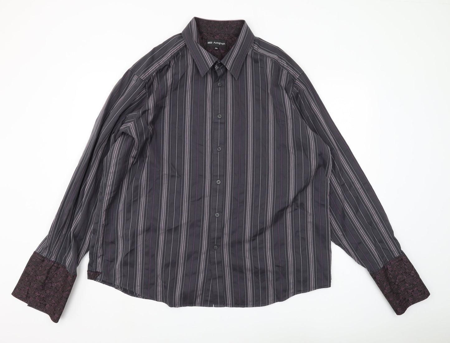 Marks and Spencer Men's Black Striped Long Sleeve Shirt 2XL