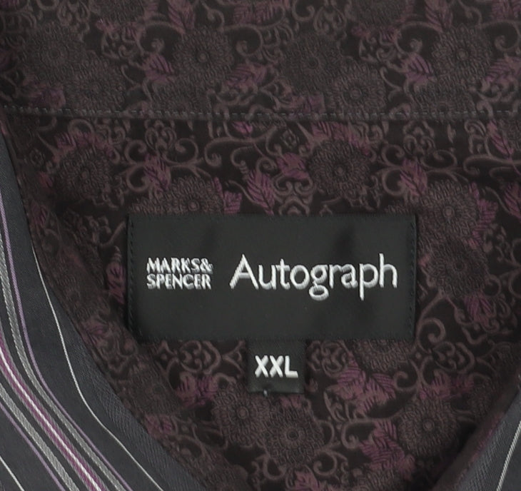 Marks and Spencer Men's Black Striped Long Sleeve Shirt 2XL