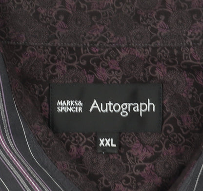 Marks and Spencer Men's Black Striped Long Sleeve Shirt 2XL