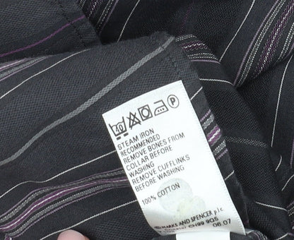 Marks and Spencer Men's Black Striped Long Sleeve Shirt 2XL