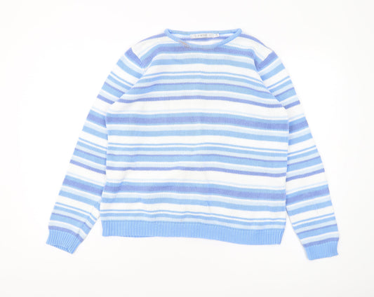 EWM Women's Blue Striped Cotton Pullover Jumper M