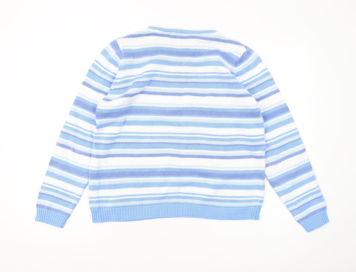 EWM Women's Blue Striped Cotton Pullover Jumper M