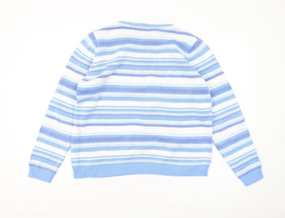 EWM Women's Blue Striped Cotton Pullover Jumper M