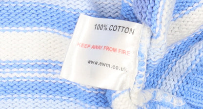 EWM Women's Blue Striped Cotton Pullover Jumper M