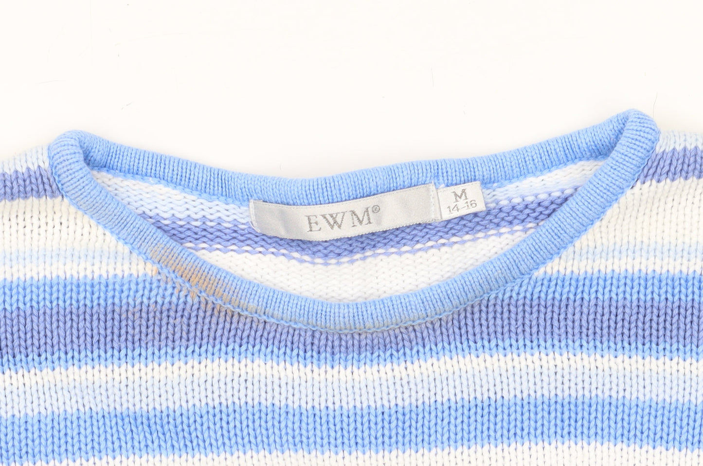 EWM Women's Blue Striped Cotton Pullover Jumper M