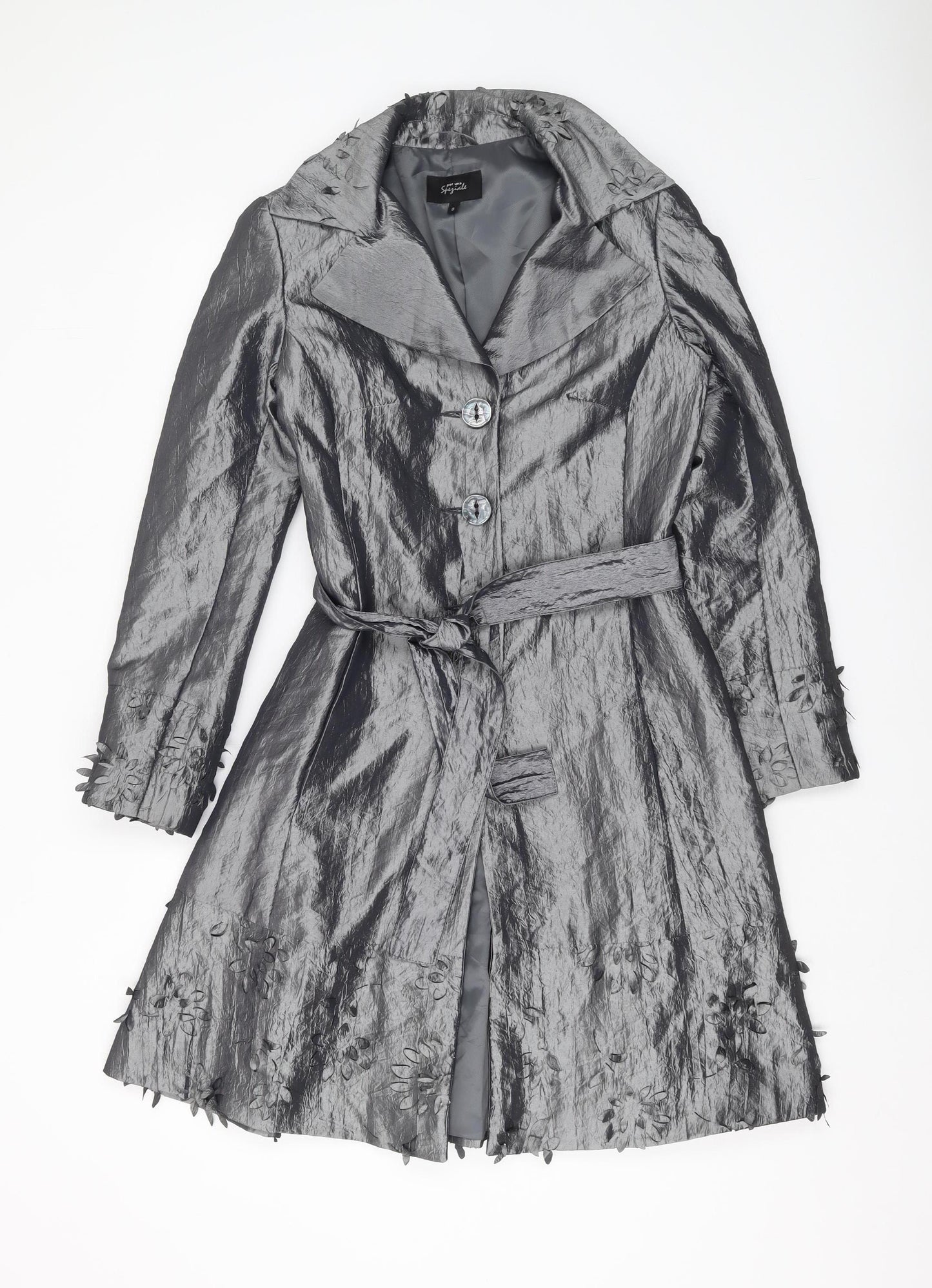 Per Una Women's Grey Trench Coat Size 8 - Elegant & Formal