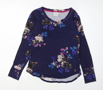 Joules Women's Floral Blue T-Shirt Size 6 Long Sleeve