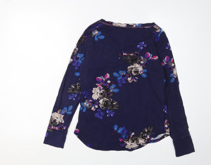 Joules Women's Floral Blue T-Shirt Size 6 Long Sleeve