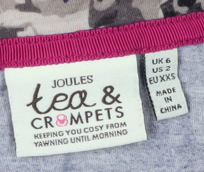 Joules Women's Floral Blue T-Shirt Size 6 Long Sleeve