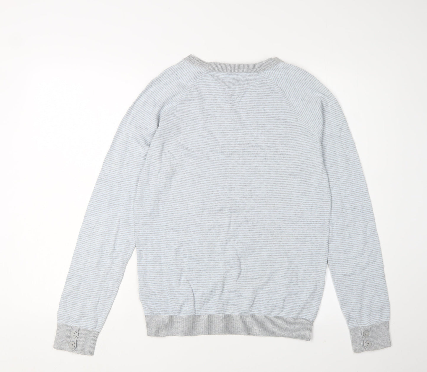 Tommy Hilfiger Men's Grey V-Neck Striped Pullover - S