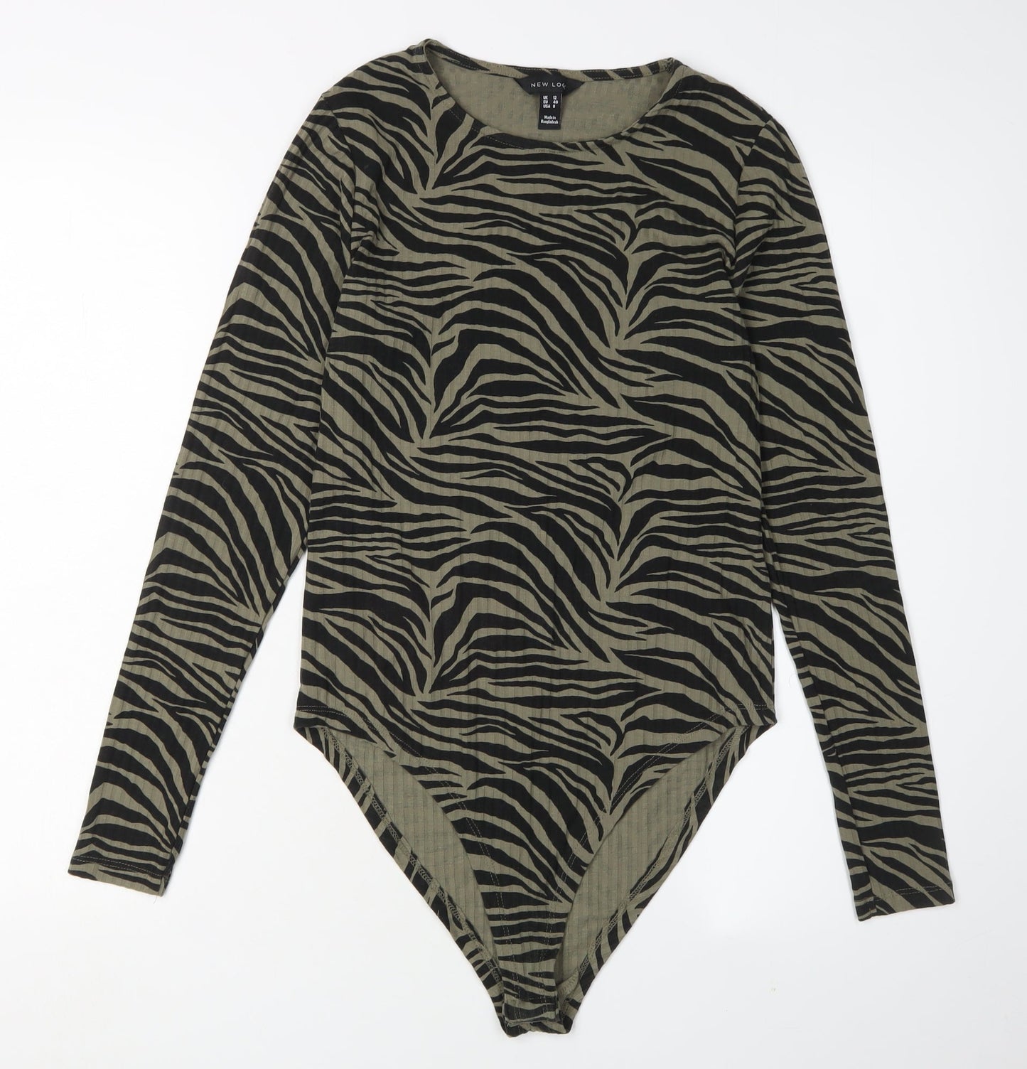 New Look Women's Green Animal Print Bodysuit, Size 12