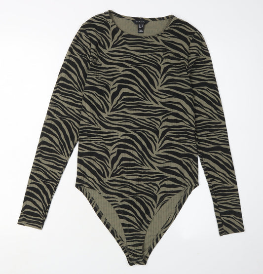 New Look Women's Green Animal Print Bodysuit, Size 12