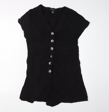 New Look Women's Black Playsuit Size 10 Viscose Linen
