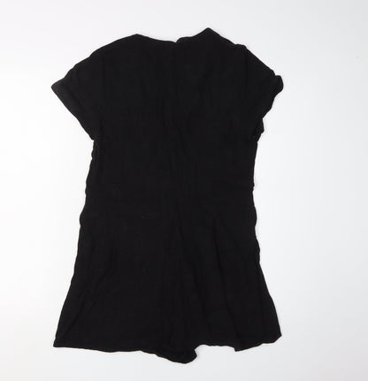 New Look Women's Black Playsuit Size 10 Viscose Linen