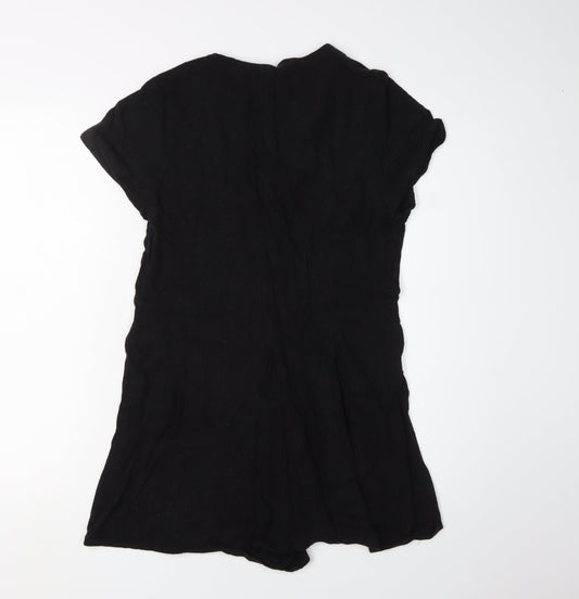 New Look Women's Black Playsuit Size 10 Viscose Linen