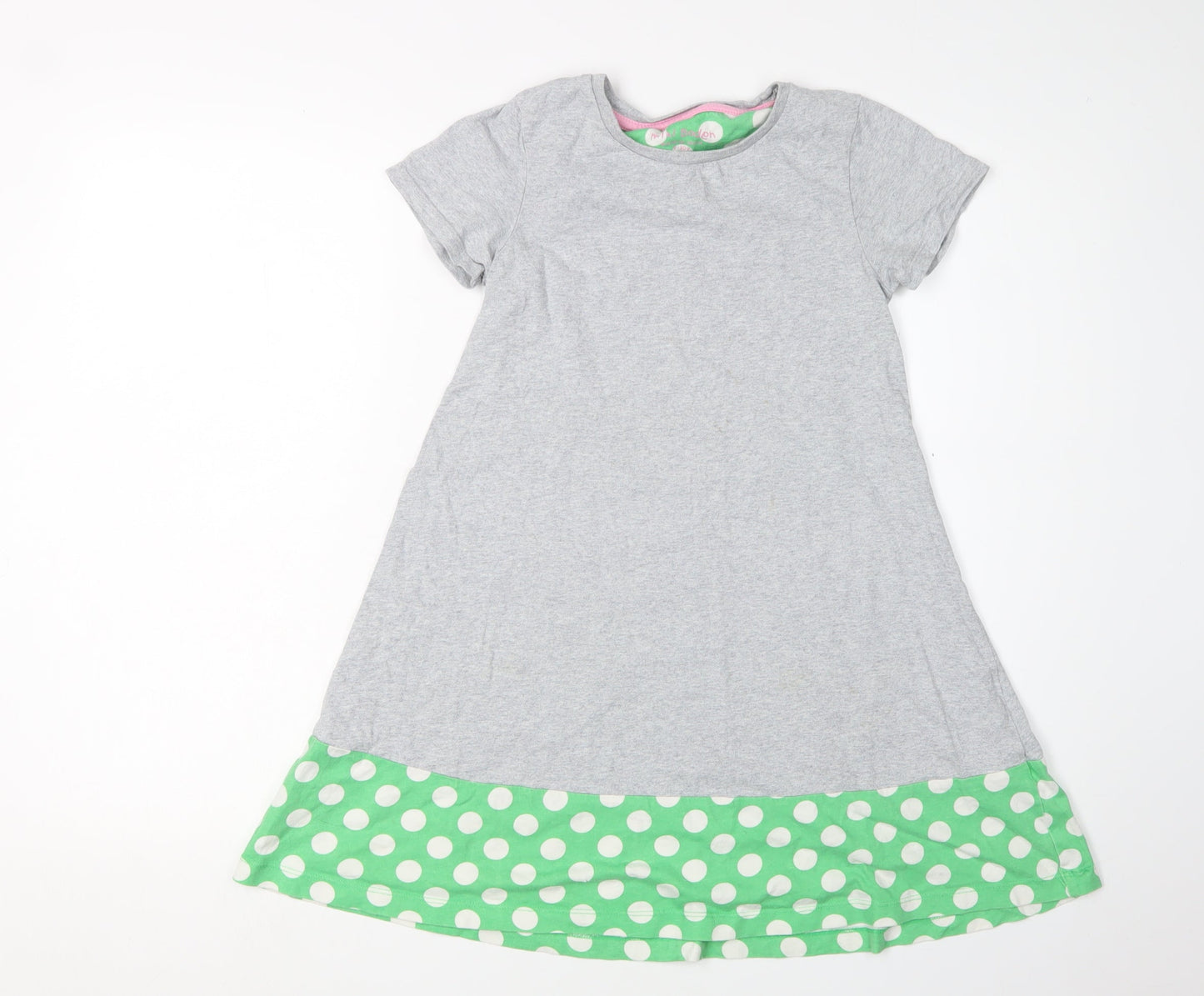 Mini Boden Girls Grey Green A-Line Dress 9-10Y Polka Dot Style