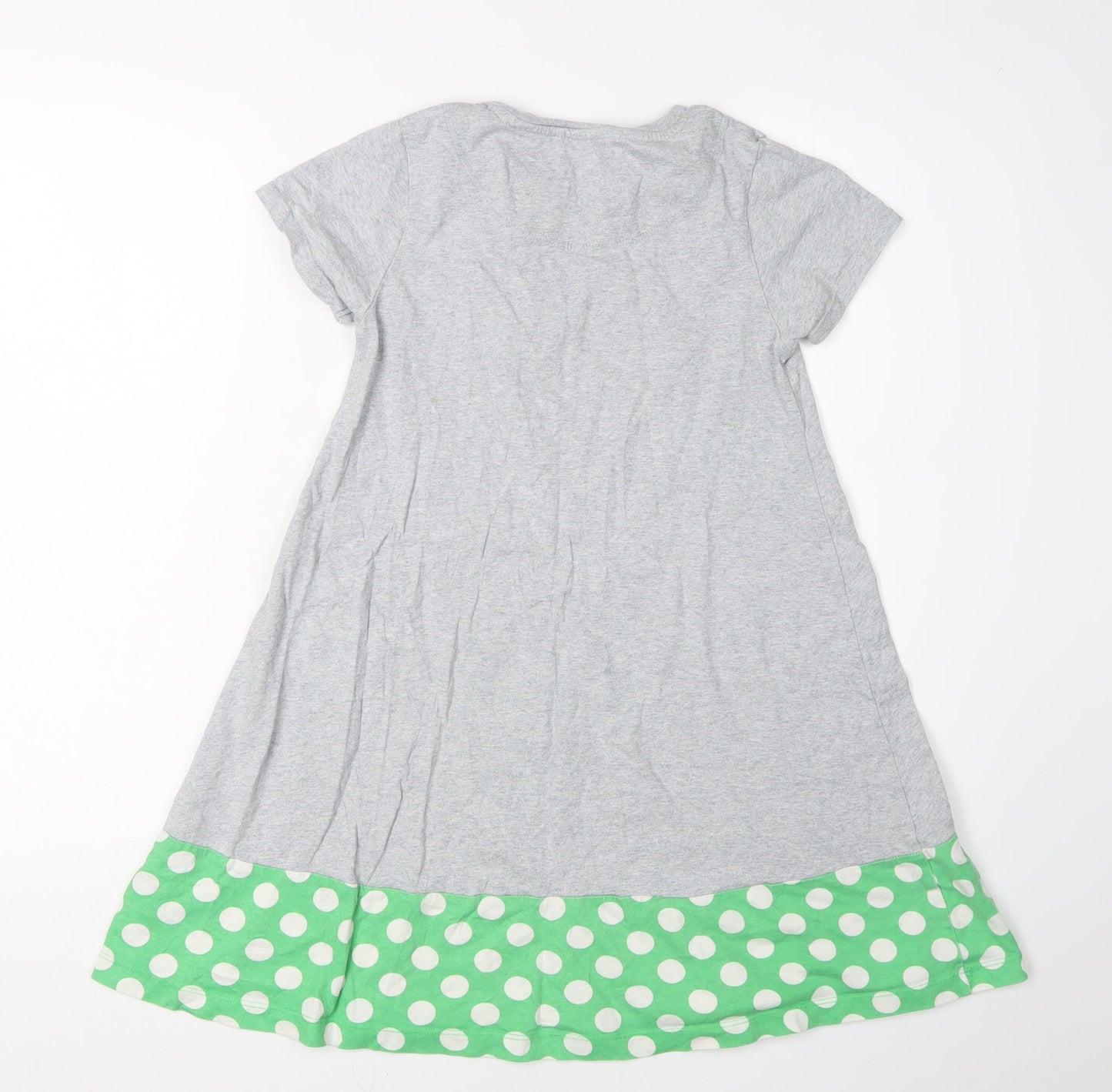 Mini Boden Girls Grey Green A-Line Dress 9-10Y Polka Dot Style