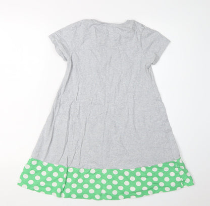 Mini Boden Girls Grey Green A-Line Dress 9-10Y Polka Dot Style