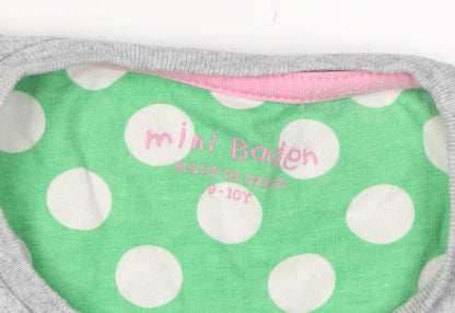 Mini Boden Girls Grey Green A-Line Dress 9-10Y Polka Dot Style