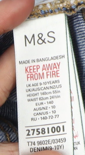 Marks and Spencer Girls Blue Straight Jeans Size 9-10 Years