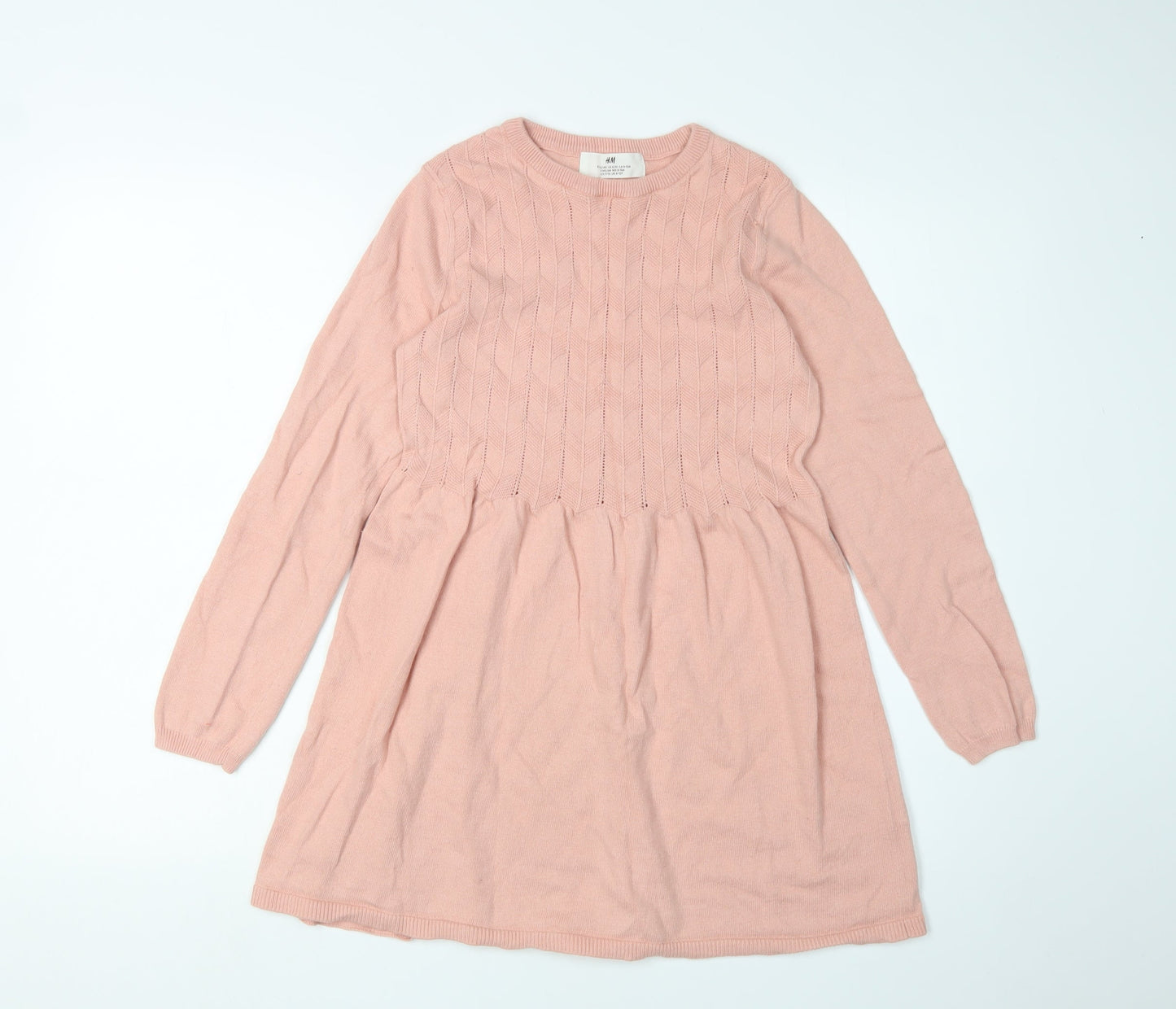 H&M Girls Pink Long Sleeve Knit Dress 9-10 Years