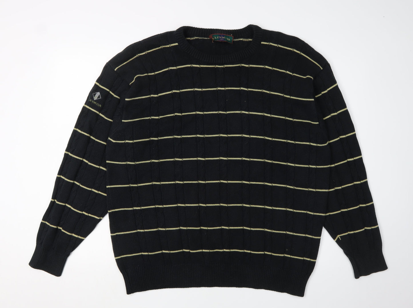 Glenmuir Men's Black Striped Pullover Crew Neck Jumper