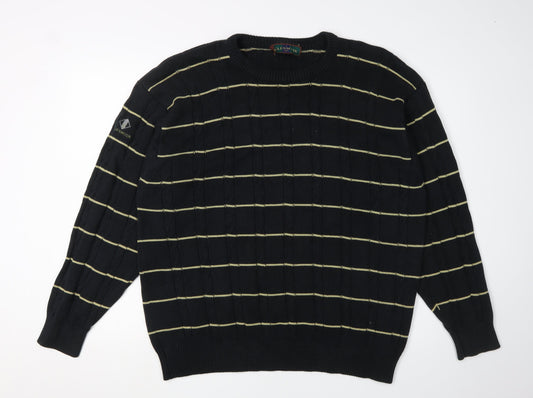 Glenmuir Men's Black Striped Pullover Crew Neck Jumper