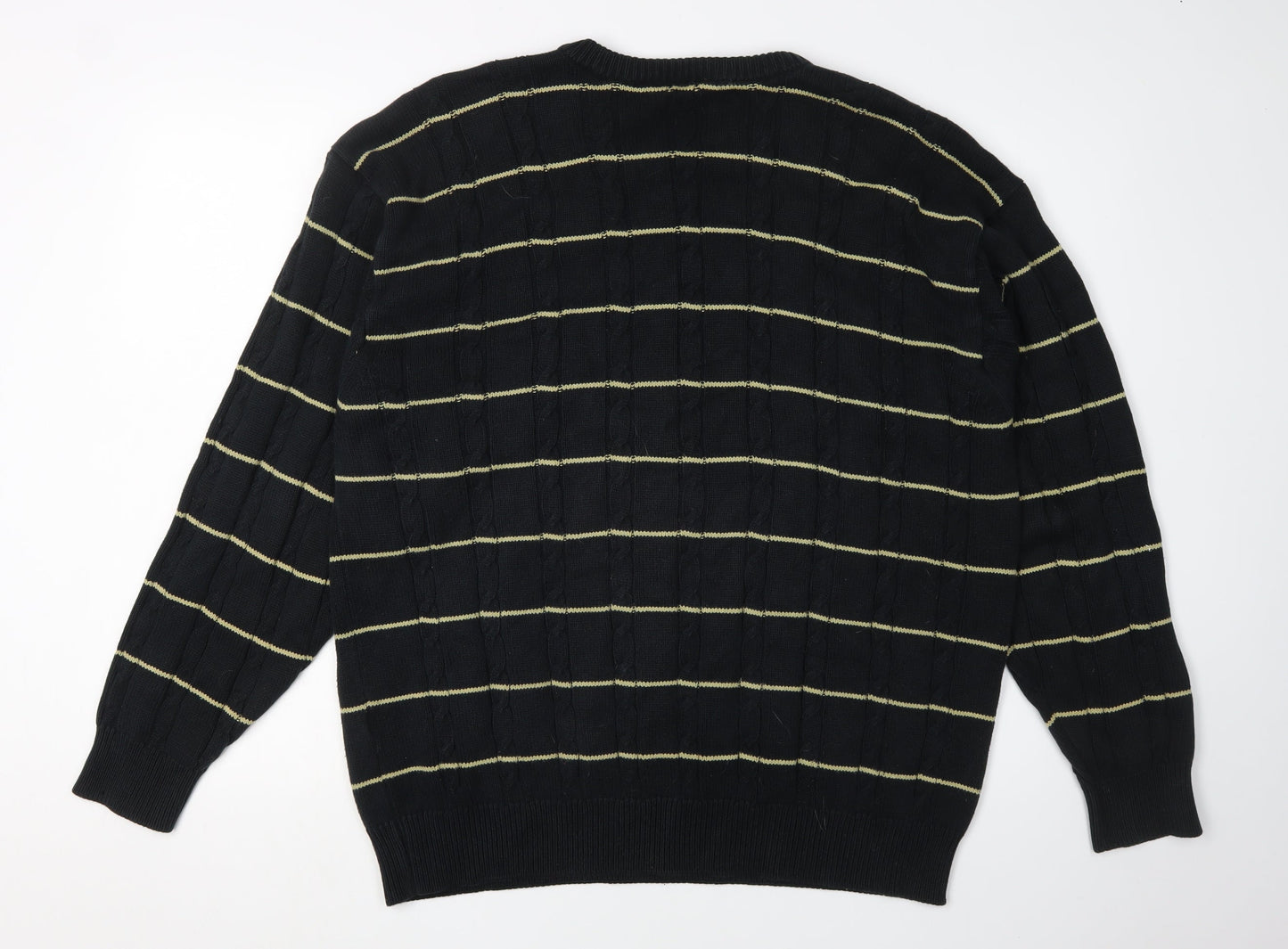 Glenmuir Men's Black Striped Pullover Crew Neck Jumper