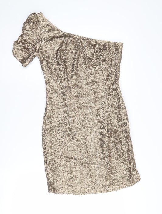 New Look Women's Gold Sequin One Shoulder Bodycon Dress