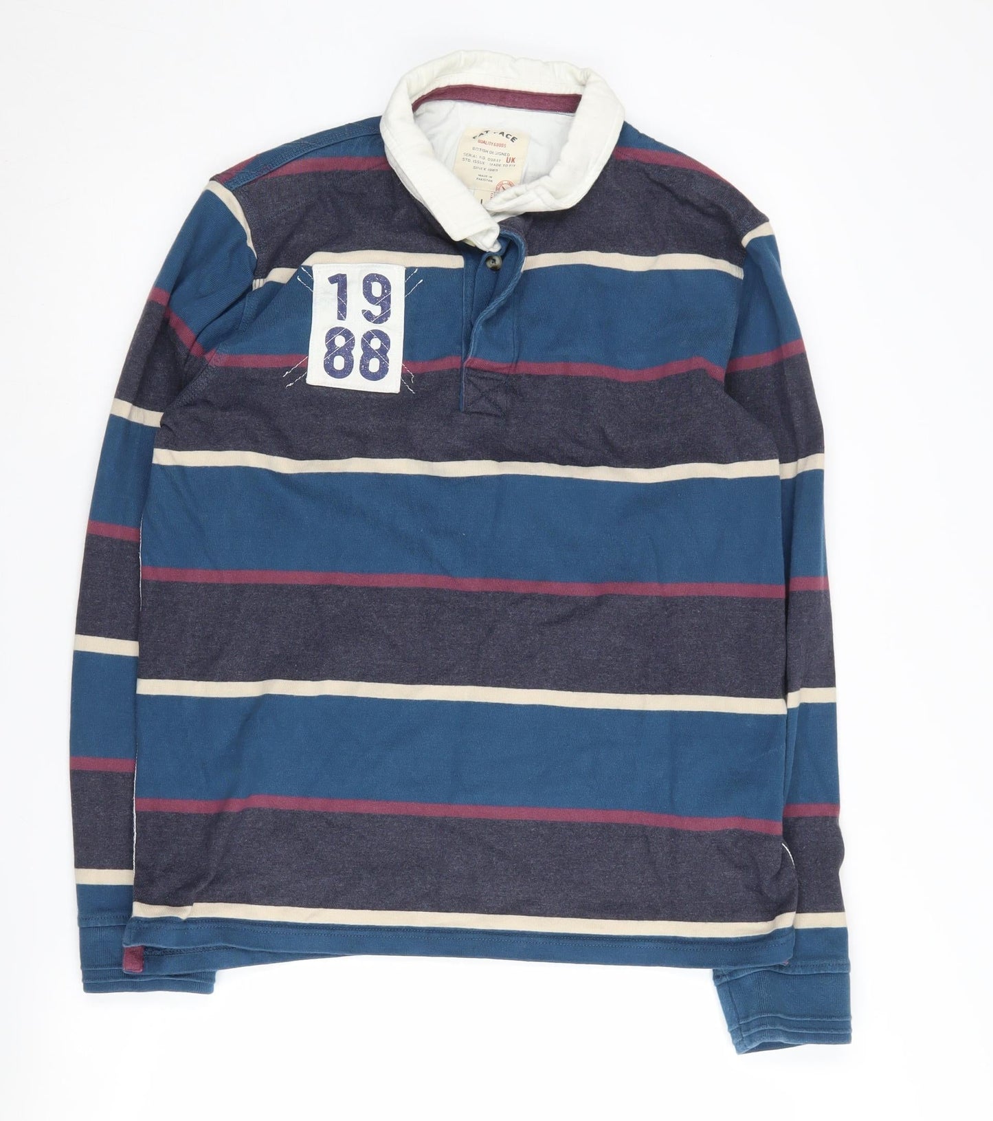 Fat Face Men's Blue Striped Polo L - 1980s Style