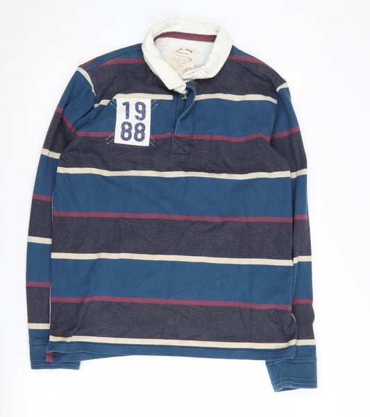 Fat Face Men's Blue Striped Polo L - 1980s Style