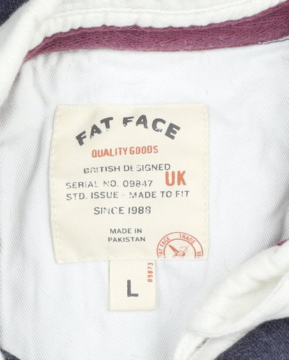 Fat Face Men's Blue Striped Polo L - 1980s Style