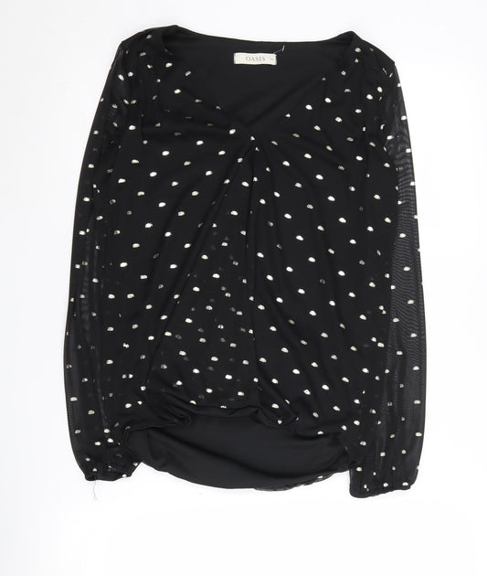 Oasis Black V-Neck Womens Top XS Long Sleeve Polyester