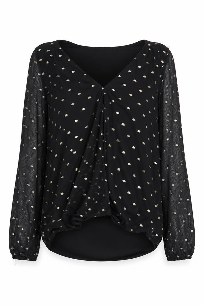 Oasis Black V-Neck Womens Top XS Long Sleeve Polyester
